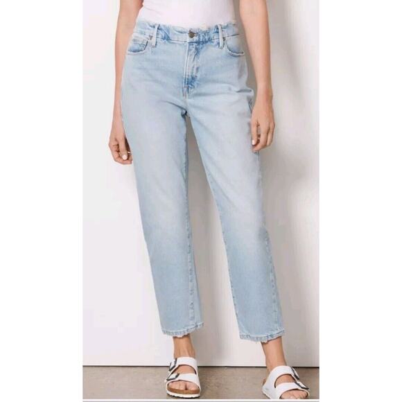 Good American 25 Girlfriend Jeans Distressed Light Wash Straight Leg Stretch - Picture 1 of 13